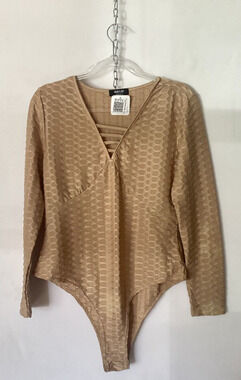 Jolie & Joy Women's Tan Workout Soft Tummy Long Sleeve Control Bodysuit Size XL